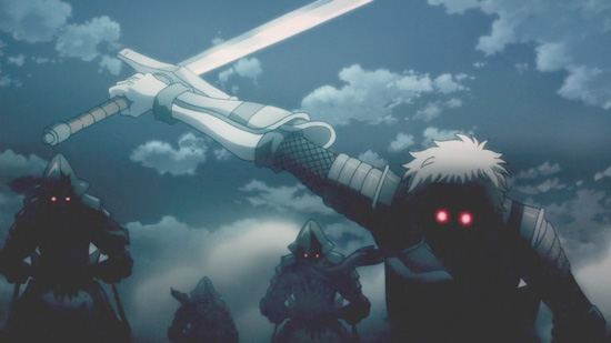 anime drifters man with large samurai sword at night