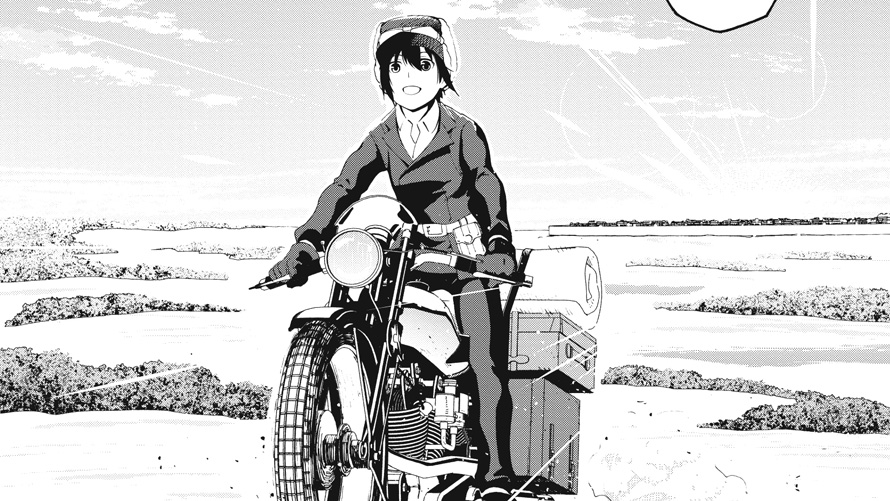 Kino (once named Sakura) and Hermes (the motorcycle). - Kino's Journey  Kino no tabi - Kino's journey #kinosjourney