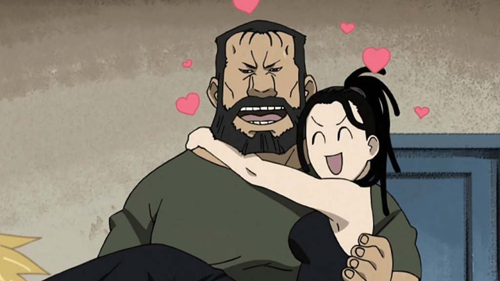 Izumi and Sig Curtis of Fullmetal Alchemist: Brotherhood