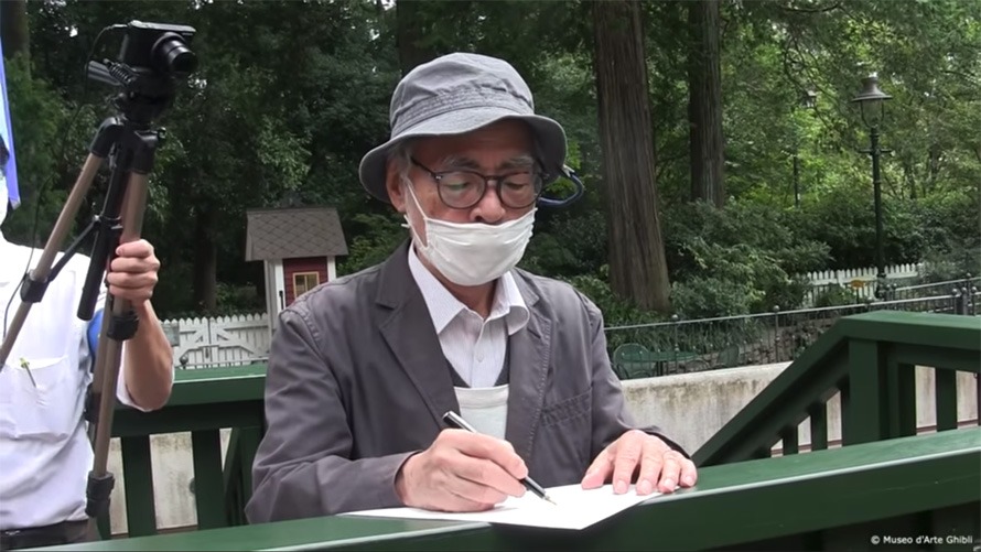 Hayao Miyazaki sketching at Studio Ghibli Cafe