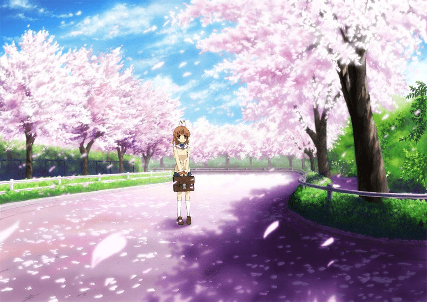 Premium Photo  Japanese cherry blossom trees and lake landscape anime  manga illustration