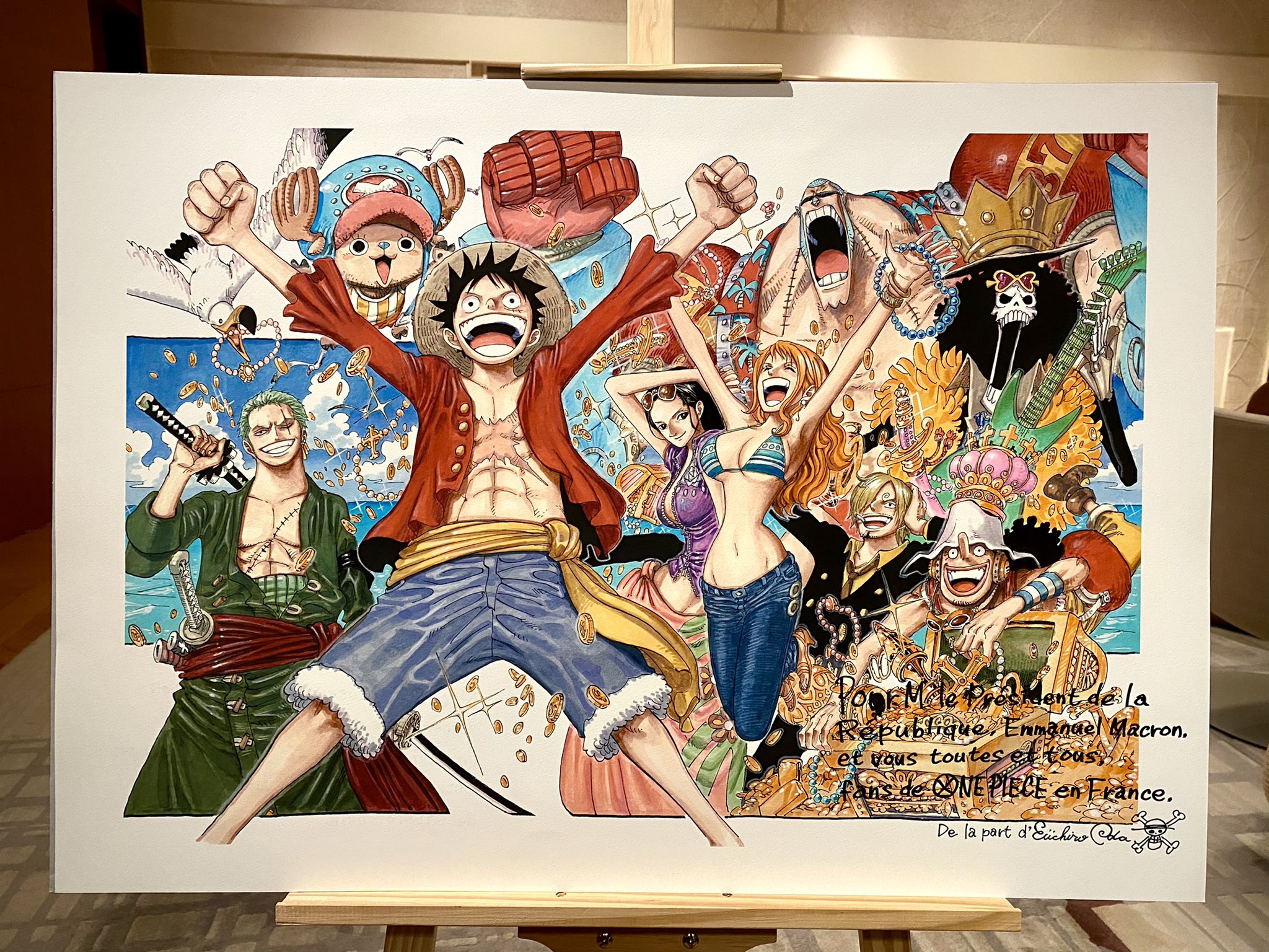 The author of the side manga ONE PIECE School paints a souvenir