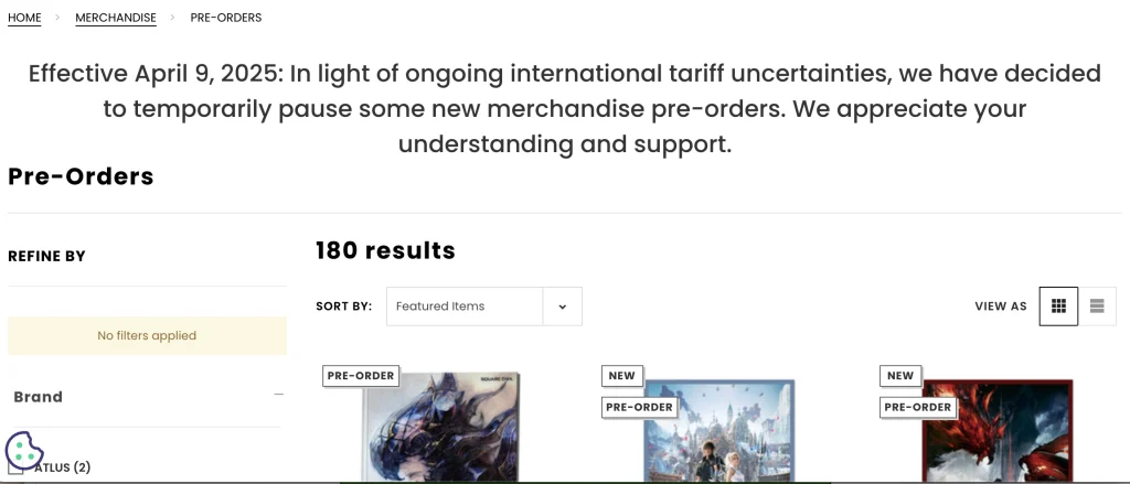 Square Enix Halts Some U.S. Pre-orders Over Tariffs